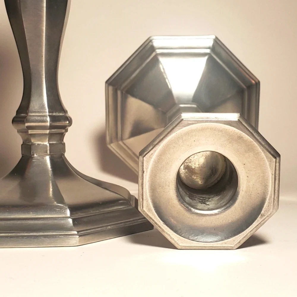 Pair of GORHAM Pewter Octette Model Candlesticks Vintage Discontinued 1950's EUC